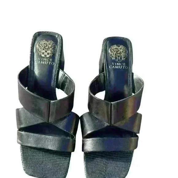 EUC Vince Camuto Jestimel Black Leather Slide Sandals Sz 8.5 EUC - Picture 2 of 7